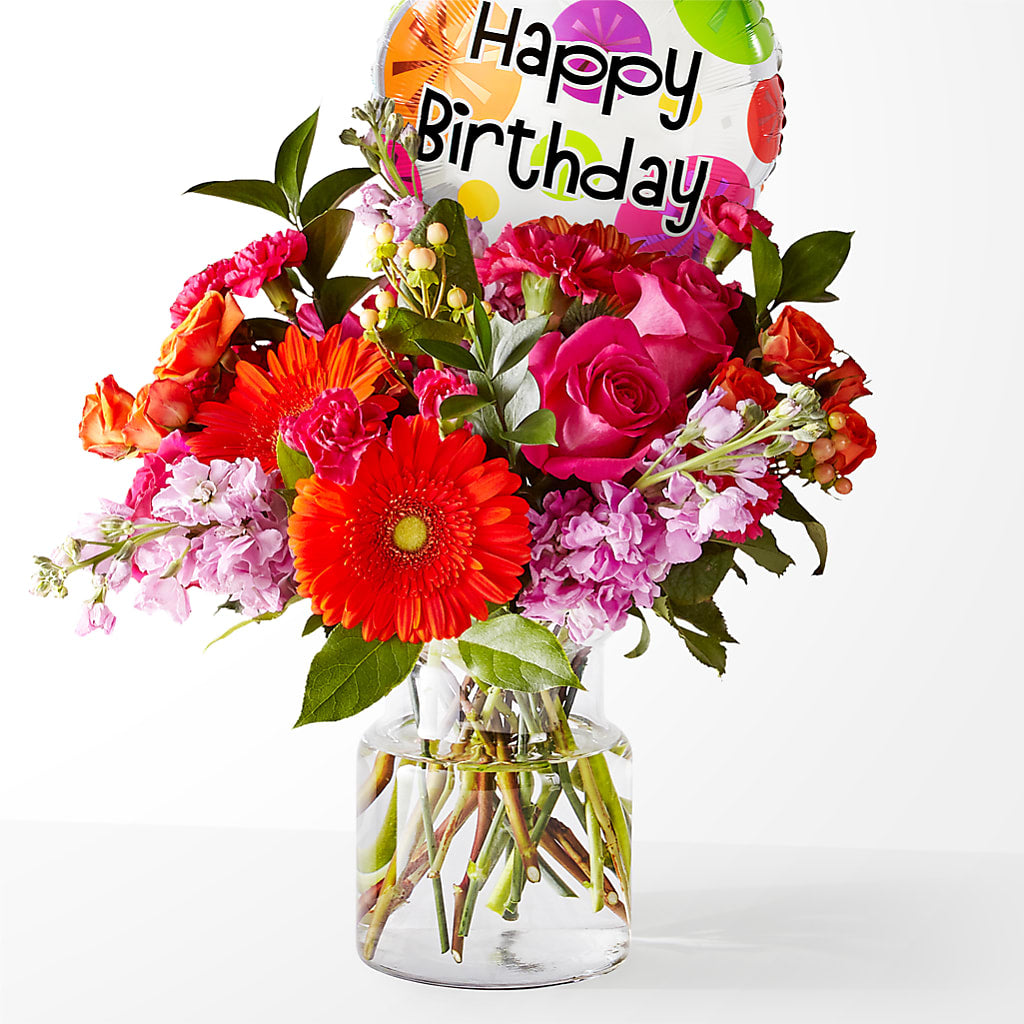 Fiesta Bouquet with Birthday Balloon – Talia Flowers, Ottawa ON