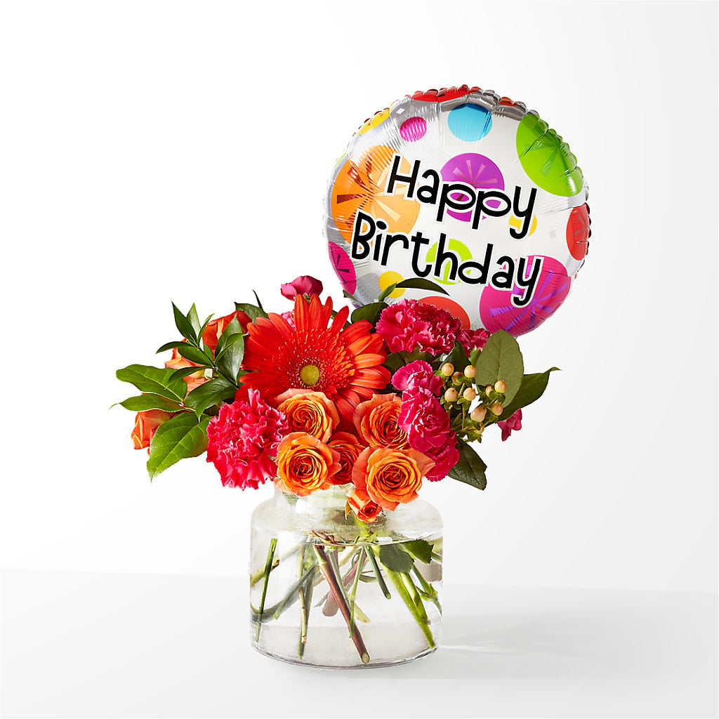 Fiesta Bouquet with Birthday Balloon – Talia Flowers, Ottawa ON