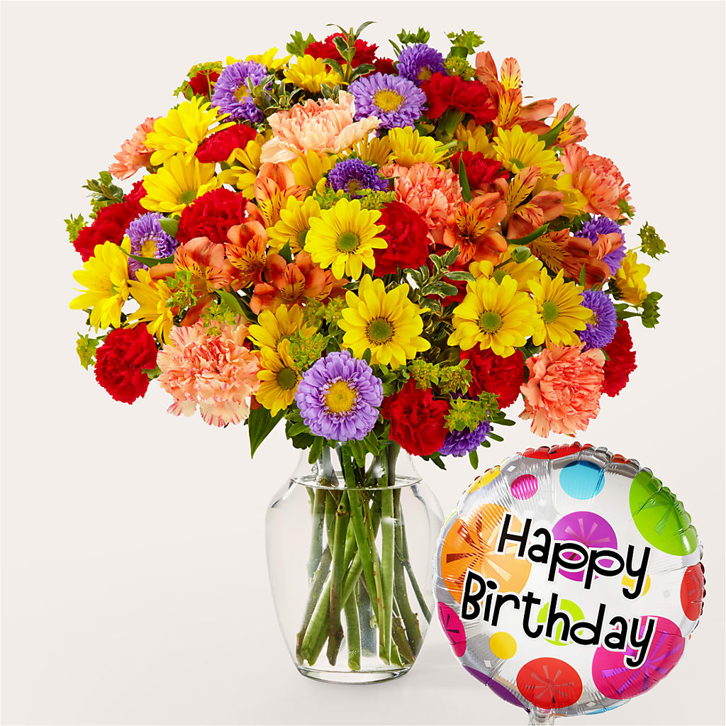 Kaleidoscope Bouquet with Birthday Balloon – Talia Flowers, Ottawa ON