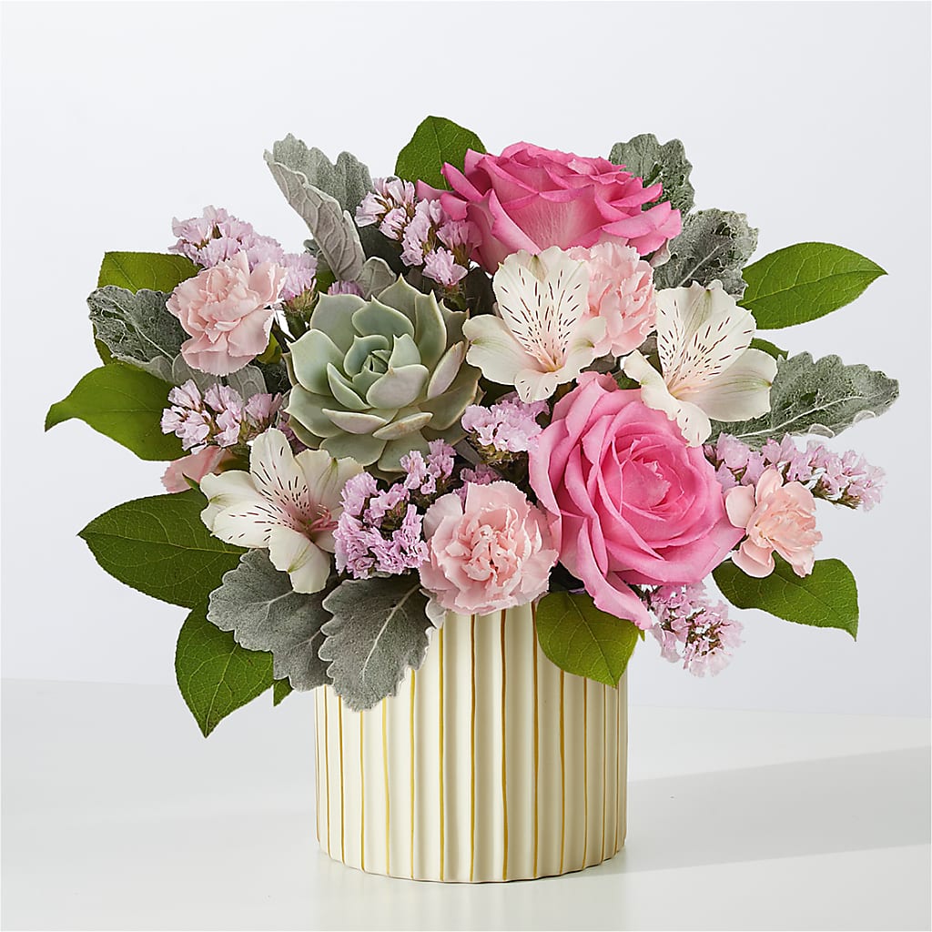 Dusty Rose Bouquet with Ivory Vase – Talia Flowers, Ottawa ON