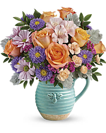 Teleflora's Busy Bee Pitcher Bouquet – Talia Flowers, Ottawa ON