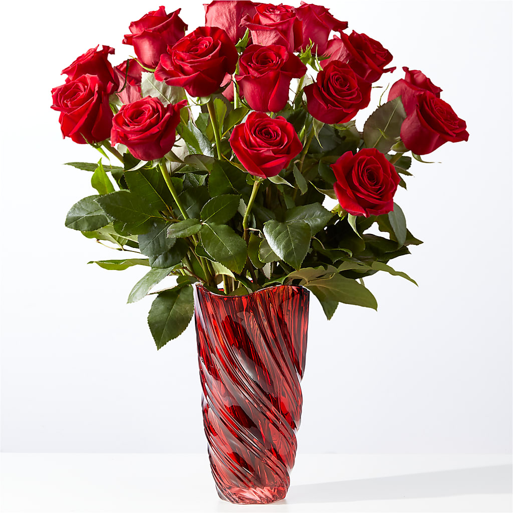 Classic Love Red Rose Bouquet with Luxe Swirl Vase – Talia Flowers, Ottawa ON
