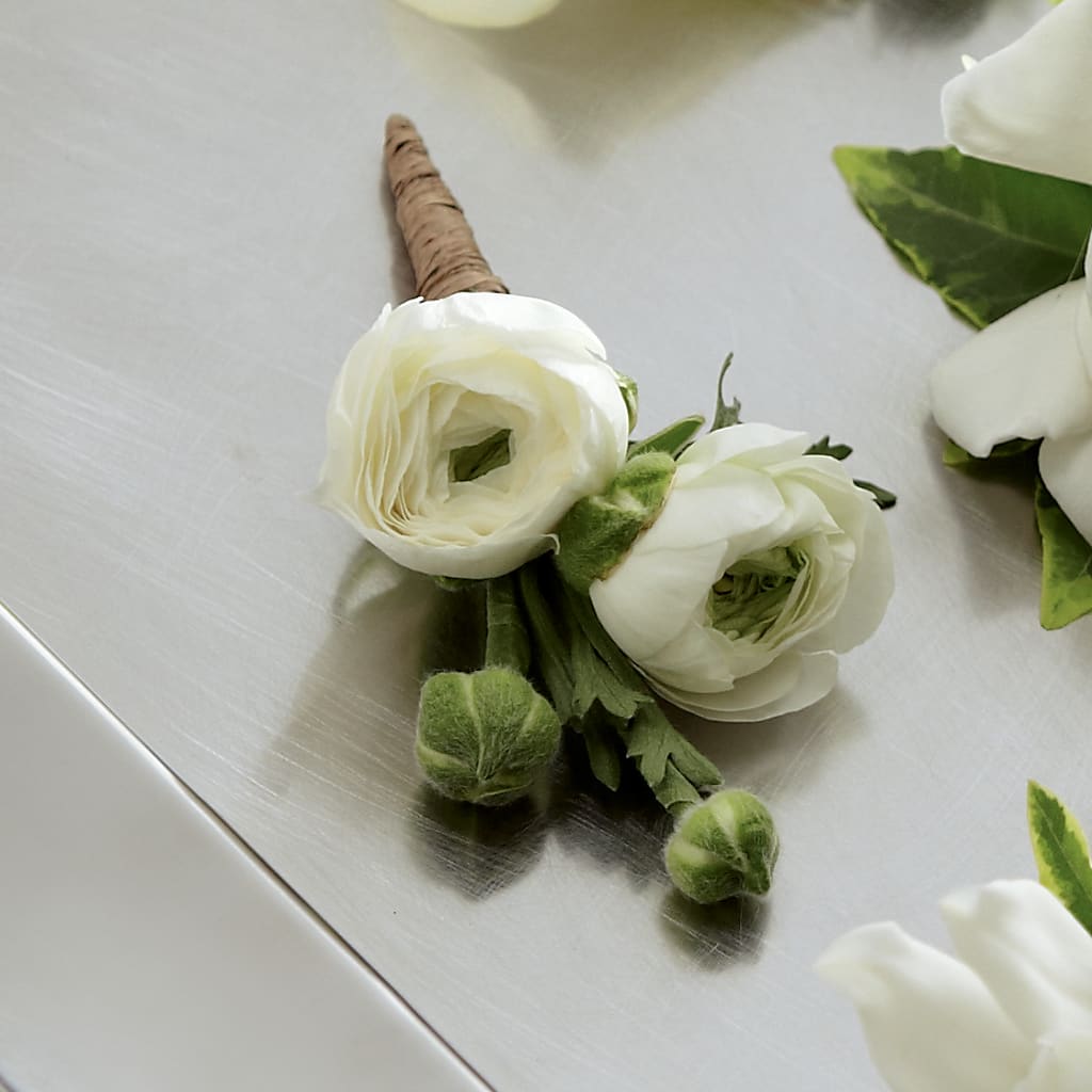 White Ranunculus Boutonniere – Talia Flowers, Ottawa ON