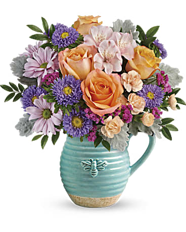 Teleflora's Busy Bee Pitcher Bouquet