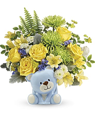 Teleflora's Joyful Blue Bear Bouquet